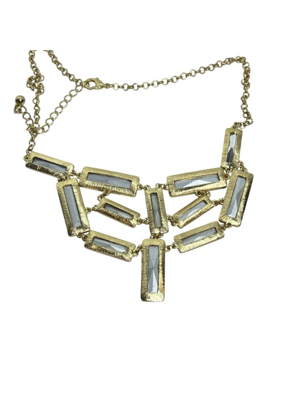 Gold Tone And Multicolored Rectangle Crystal Bib Necklace (6378) - Picture 7 of 7